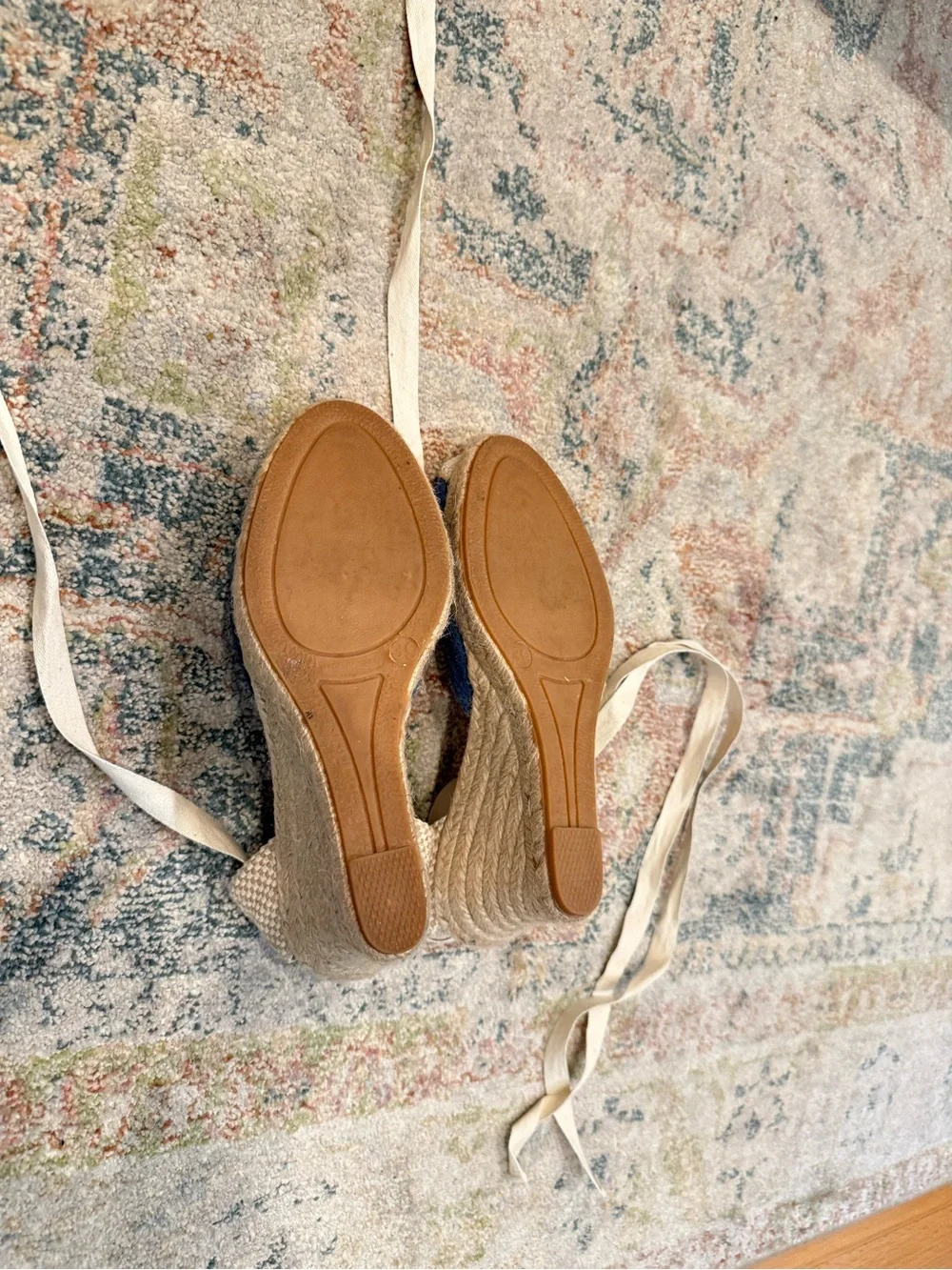 Jeffrey Campbell Adorra Espadrille Wedge in blue punched suede w Cream Ankle Tie